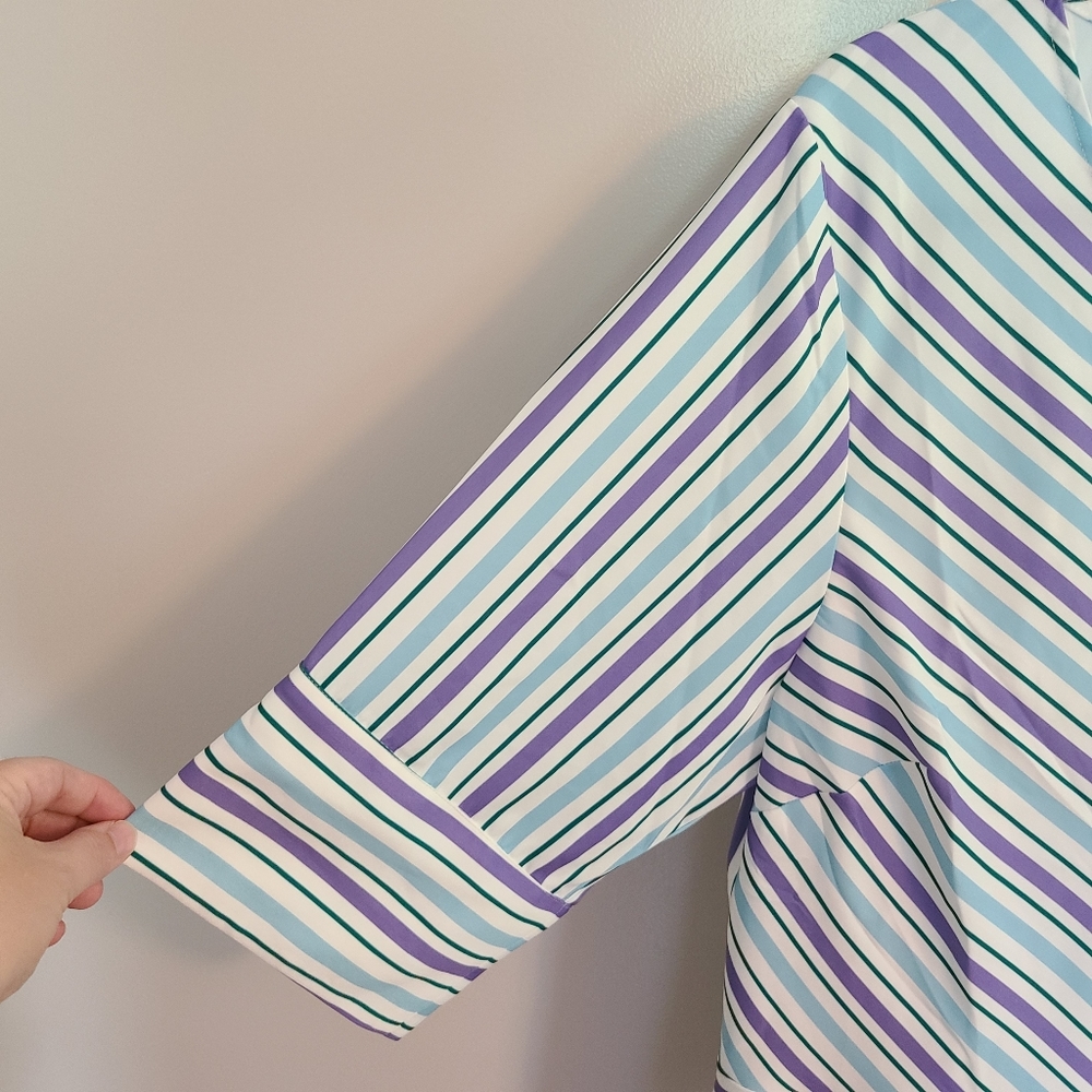 Eloquii size 20 blue and purple stripe peplum vneck top - Picture 3 of 5